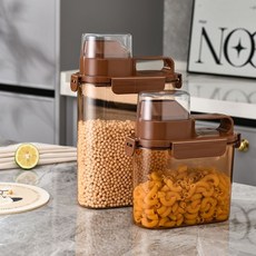 臺灣出貨密封罐食品級五穀雜糧燕麥片收納盒廚房澱粉生麵粉豆子儲存儲物罐廚房神器, 真的很厚實【小號+大號】咖色兩件套, 1個