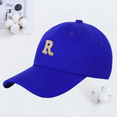 R字母軟頂棒球帽 夏季韓版遮陽鴨舌帽, 寶藍色, 均碼