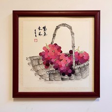 國畫手繪紫氣東來葡萄圖鬥方 尺寸33x33cm 宣紙內芯實木外框, 參考詳情頁