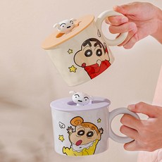 Keyiyijia 짱구 뚜껑 머그잔 2개입, 1세트, 퍼플 + 다크 브라운 1세트, 퍼플 + 다크 브라운