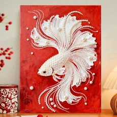 [하루마켓] DIY 진주 보석 십자수 키트 인테리어 장식 만들기 세트, 30*40 내부 프레임 + 진주 소재 패키지, N10 잉어는 상서로움을 상징합니다.