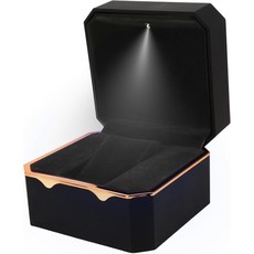 조명이 켜진 시계 디스플레이 케이스 - LED 싱글 탈착식 부드러운 베개가 있는 보석 보관 홀더 플란넬 인테리어가 럭셔리 블랙 보호 상자 남성용 손목시계 정리함 여행 선물