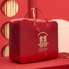 빨간색 웨딩 이불 보관 가방 휴대용 면 축하, S. 우리 가족의 기쁨(새틴 옥스퍼드 독점 만바늘 자수