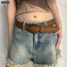 DFMEI 復古棕色腰帶女波西米亞皮帶小衆設計