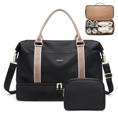 GOLF SUPAGS 여성용 위켄더 백 휴대용 여행용 더플 신발 수납 공간 및 세면도구 가방 포함 46L 오버나이트 블랙.