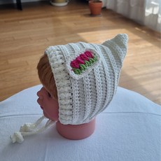 (완제품)손뜨개 아기보넷, 분홍, 1개