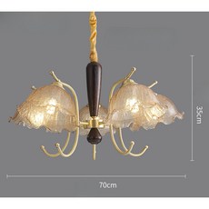 華燈惠復古花瓣吊燈3/5頭餐廳燈，臥室燈北歐輕奢燈具，木質玻璃燈罩客廳裝潢燈, 裂紋玻璃5頭, 裂紋玻璃5頭