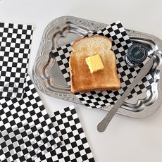 이이공브이샵 펄프 도시락 유산지 100매 디저트포장지 레터링 체크무늬 유산지, 체커보드, 1세트, 100개입