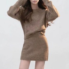 슬림소녀 여성 심플 스웨터 미니 스커트 투피스 패션 니트 풀오버 치마 세트