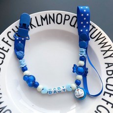 嬰兒奶嘴防掉鏈[2送1]寶寶牙膠防掉鏈奶嘴玩具防丟繩咬咬樂防掉帶便携式 带铃铛玩具防丟帶, 深藍五角星叮噹貓鈴鐺, 1個