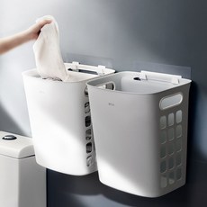 구디푸디 빨래바구니 벽걸이 이동식 빨래통, 화이트