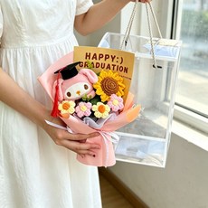針織毛線畢業小花束 附PVC盒, pvc盒粉色畢業小樂蒂燈, 1套