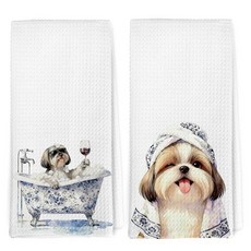 Dibor Funny Chinoiserie Shih Tzu 강아지 핸드 타월 2개 세트 여성용 시추 선물 장식 타월 장식용 시추 선물 장식용 타월 40.6 x 61cm(16 x