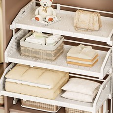 홈비 적층형 슬라이딩 옷장 수납 옷정리 트레이 선반, 1개, 화이트(낮은 대형)