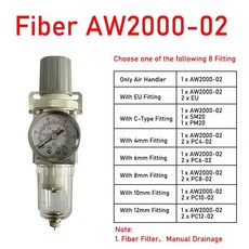 AW2000-02D AW3000-03D 압력 조절기 오일 트랩 필터 압축기 공기 소스 프로세서용 수동 자동 배수, 6) Fiber AW2000-02 - With 8mm, 1개