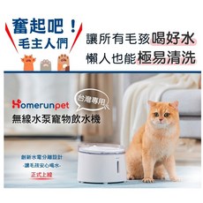 霍曼 Homerun 無線水泵 寵物飲水機 台灣專用, 1個, 飲水機全配一組(送濾棉*1盒)