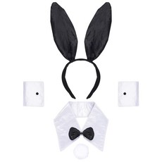 YKYUASD 여성용 토끼 코스튬 세트 귀 머리띠 꼬리 나비 넥타이 액세서리 할로윈 부활절 드레스 업 파티(블랙)