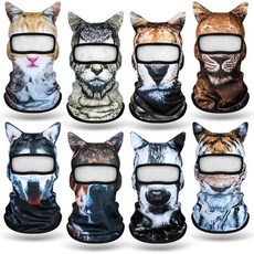 Cutecrop 8피스 3D 고양이 여름 페이스 마스크 재미있는 개 고양이 방한모 페이스 커버 사이클링 오토바이 자외선 차단 동물 쿨링 마스크 여름 야외 활동 해변 스포츠 코, CUT 컷eCROP 크롭 귀가 달린 3D 고양이 스키