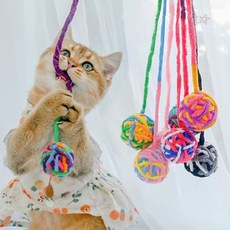 반려묘 놀이 용품 방울 달린 끈 매달린 구슬 장식 인터랙티브 활동 스트레스 해소, 1개, 상세페이지 참조