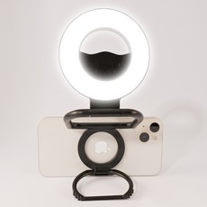 Nolirva 2in1 휴대폰조명 맥세이프 마그네틱 링라이트 LED 셀카 촬영 조명등 360도 회전 스탠드 갤럭시Z폴드 호환, 1개, 블랙