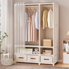 몬테리아 조립식 커튼 스텐드 행거 무볼트 가벼운 수납 옷장 선반형 비키니옷장 G518-048, 흰색