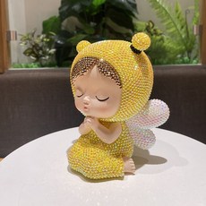 DIY蜜蜂存錢罐材料包 學生手工貼鑽玩具 兒童益智創意桌面擺件, 檸檬黃一對蜜語兒DIY材料包,20cm, 1個