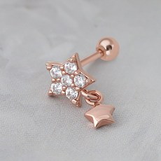 14K 핀 큐빅 더블 스타 별 드롭 피어싱 su0+54944kR