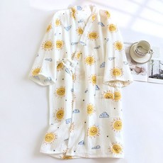 純棉春夏縐布居家服 寬鬆和服浴袍