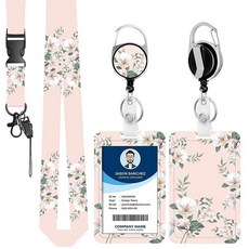 분리형 랜야드가 있는 ID 배지 홀더 접이식 배지 릴 튼튼함 ID 배지용 자폐증 인식 랜야드 교사 간호사 직장 사무실 선물, 핑크 플라워, 1개