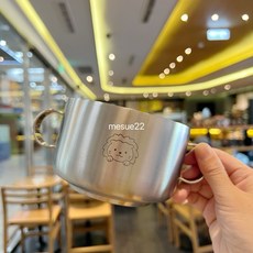 316雙層不鏽鋼兒童雙把手吃飯碗 密封蓋隔熱防燙 附雙柄小豬獅子圖案 550ml, 獅子雙把手碗550ml, 1個