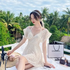 秀瓊 新款連體泳衣女保守速干顯瘦遮肉仙氣溫泉大碼泳裝