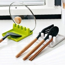 주방 조리도구 거치대 국자 뒤집개 집게 보관 정리 받침 스탠드 원목 손잡이, 1개, 그린