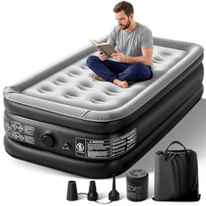 Lamberia 2가지 용도 펌프가 내장된 에어 매트리스 최대 450.7kg(18인치) 299.4kg(660파운드) 편안한 공기 주입식 매트리스 블로우 업 캠핑 손님, Black Grey