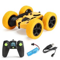 Rc 스턴트 자동차 양면 플립 원격 제어 2.4G 고속 360 회전 드리프트 장난감, Yellow