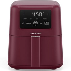 Chefman 에어 프라이어 – 4-in-1 슬림 3.5QT 에어프라이어 프라이 베이킹 탈수 냉동 최대 온도 232.2°C(450°F)로 몇 분 안에 매우 바삭한, Red