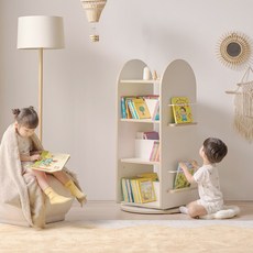 라자가구 베니 E0 키즈 전면 4단 회전 책장 유아 책꽂이 교구장, 크림화이트