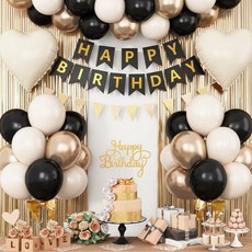 상덕 생일 풍선 세트 풍선 포함 해피벌스데이 배너 파티 장식 홈파티 포토존 데코 풀세트, 1세트, 블랙 골드