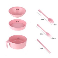 桃園發運 小麥秸稈餐具 泡麵碗帶蓋餐具 大號碗筷學生上班族便攜飯盒套裝, （北歐粉)六件套+菜格, 1個