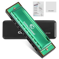 학생용 컨저 블루스 하모니카 성인 초보자를 위한 10홀 다이아토닉 하모니카 키 오브 C 메탈 마우스 오르간 C 키 브라스 리드 케이스 레드, C key (Stainless Steel), Xmas Edition