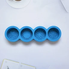 3D 수제 실리콘 비누 금형 4 가지 꽃 만들기 DIY 모양 공예 도구 라운드 Mooncake, 03 blue