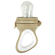 RaZbaby 아기 솔리드/냉동 과일 피더 젖꼭지 유아용 치발기 장난감 6M 이상 BPA 프리 실리콘 파우치 및 젖꼭지 안전하게 고형분 주입 천연 치발기 완화 식기 세, Tan, Standard, Tan