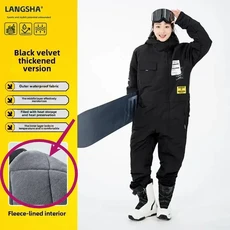 HOT 겨울 스키복 방한 남녀공용 원피스 아웃도어 슈트 방수 방풍 벨벳 두꺼운 자전거 낚시복, 04 Black velvet