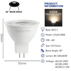 10PCS Foco MR16 GU5.3 기본 LED 전구 전체 전압 스포트라이트 AC DC12V 110V 220V 깜박임 없음 백색광 가, 04 38 degrees 4000K, 04 8W, 03 AC220-240V