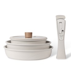 Angel Cook 陶瓷塗層可拆式手柄廚具套組 5件組, 18cm湯鍋+玻璃蓋+22cm炒菜鍋+24cm平底鍋+可拆卸手柄