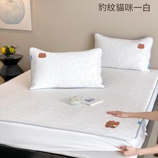 乙綸抗菌涼蓆三件套床笠款, 豹紋貓咪 - 白 冰豆豆, 凝膠注入記憶棉