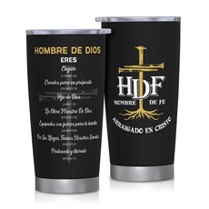 FUWERMON 남성용 스페인 기독교 선물 남성을 위한 가톨릭 종교 생일 졸업 여행 머그잔 영감을 주는 성경 구절 신의 사람 591.5ml(20온스) 커피 텀블러 18207, Black-SpainshGod