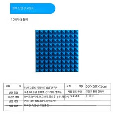 접착식 흡음재 방음 패널 벽걸이형 스튜디오 가정용 흡음 보드, 10개, 5CM  블루 고밀도 난연 비접착 10개