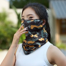 冰絲防曬面罩掛耳式面紗騎行防曬面罩遮陽運動護頸透氣男(網眼款)黑黃迷彩均碼, 1個, 均碼