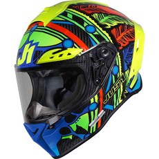 JUST1 J-GPR 頂級碳纖維賽道帽 TRIBE BLUE YELLOW 極度風速 安全帽, 藍色, 黃色