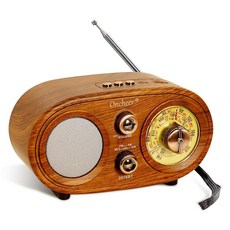 Oncheer 휴대용 레트로 빈티지 블루투스 스피커 라디오 FM/AM/SW 3 밴드 조절 가능한 안테나 배터리 전원 TF 카드 지원 USB 음악 재생 친구 가족을 위, 브라운